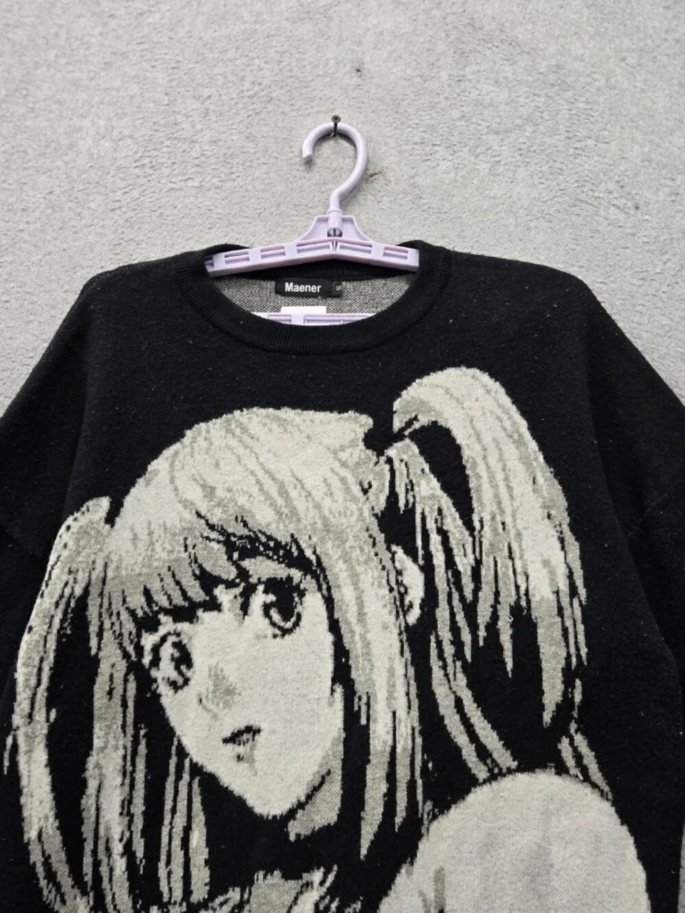 Death Note Men Sweater S Black Misa Amane Knit Pullover Unisex Anime Crew Neck